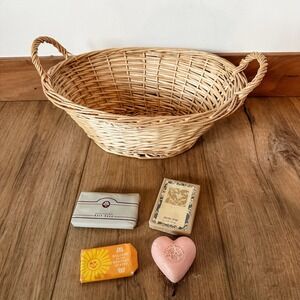 Vintage Basket With Vintage Soaps (4) Bathroom Decor 90's